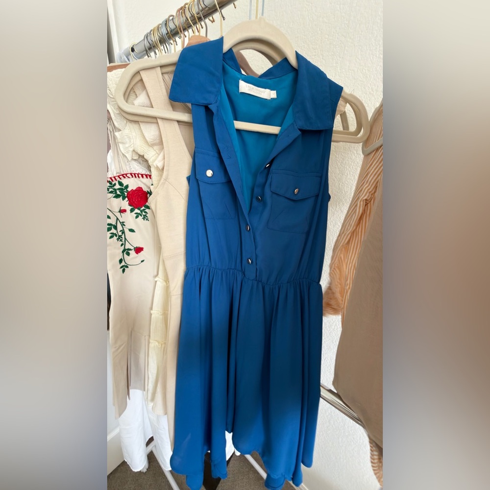 Sleeveless Blue Shirtdress